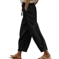 thumbnail image 2 of Yuanlook Ladies High Waist Linen Cotton Jogger Pants, Adjustable Drawstring Waist Functional Side Pockets Cuffed Cropped Loose Resort Trousers S-XXXL, 2 of 9