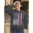thumbnail image 3 of Breast Cancer Support Pink Ribbon Fight US Flag Crewneck Sweatshirt, 2XL, Charcoal, 3 of 5
