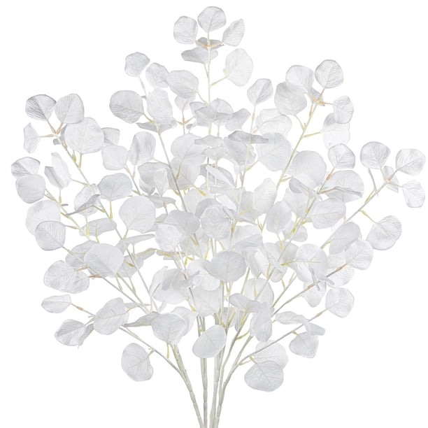 Tallos de eucalipto artificiales DILATATA, de color blanco sintético, 80 cm, 5 unidades
