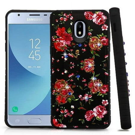 Samsung Galaxy J3 V /J3 3rd Gen /Galaxy Express Prime 3 Stylish Design Hybrid Rubber TPU Hard PC Shockproof Armor Slim Phone Case Cover [ Romantic Love Flowers ]
