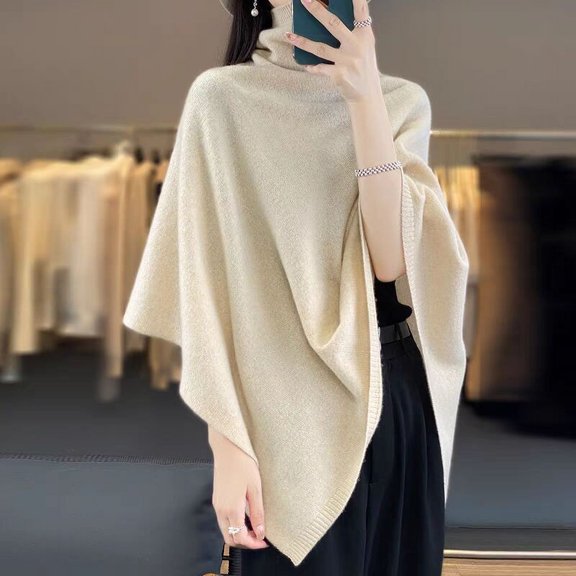 Sweaters for Women Trendy Solid Color Turtleneck Long Sleeve Loose Knit Pullover Soft Skin Friendly Slouchy Top Beige One Size