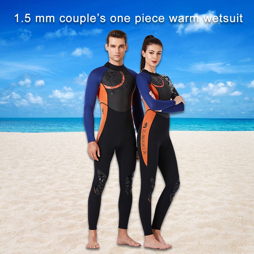 Transemion 1.5MM Wetsuits Chinese Style Diving Suit Full Body Long Sleeved Long Pants One piece Swimsuit Sun proof Surf Suit Men s orange XL