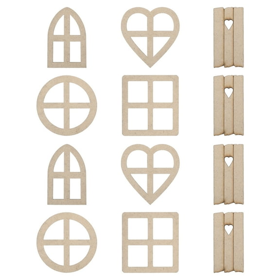 Uxcell 5 Style Miniature Wooden Fairy Garden Doors Window DIY Accessories, Natural Color 2 Set/12Pcs