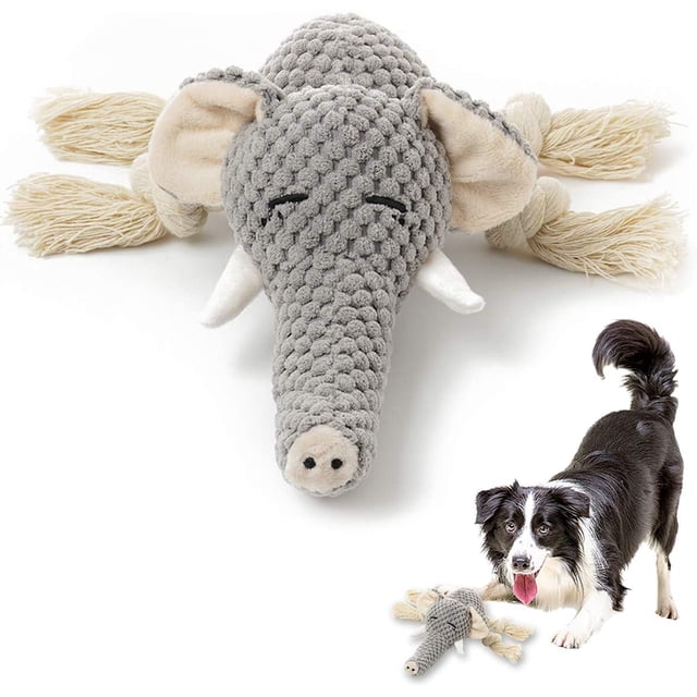 Juguete de peluche para perros, juguetes interactivos chirriantes para cachorros con papel arrugado, juguetes masticables duraderos para perros pequeños y medianos con forma de elefante Adepaton HMYH299