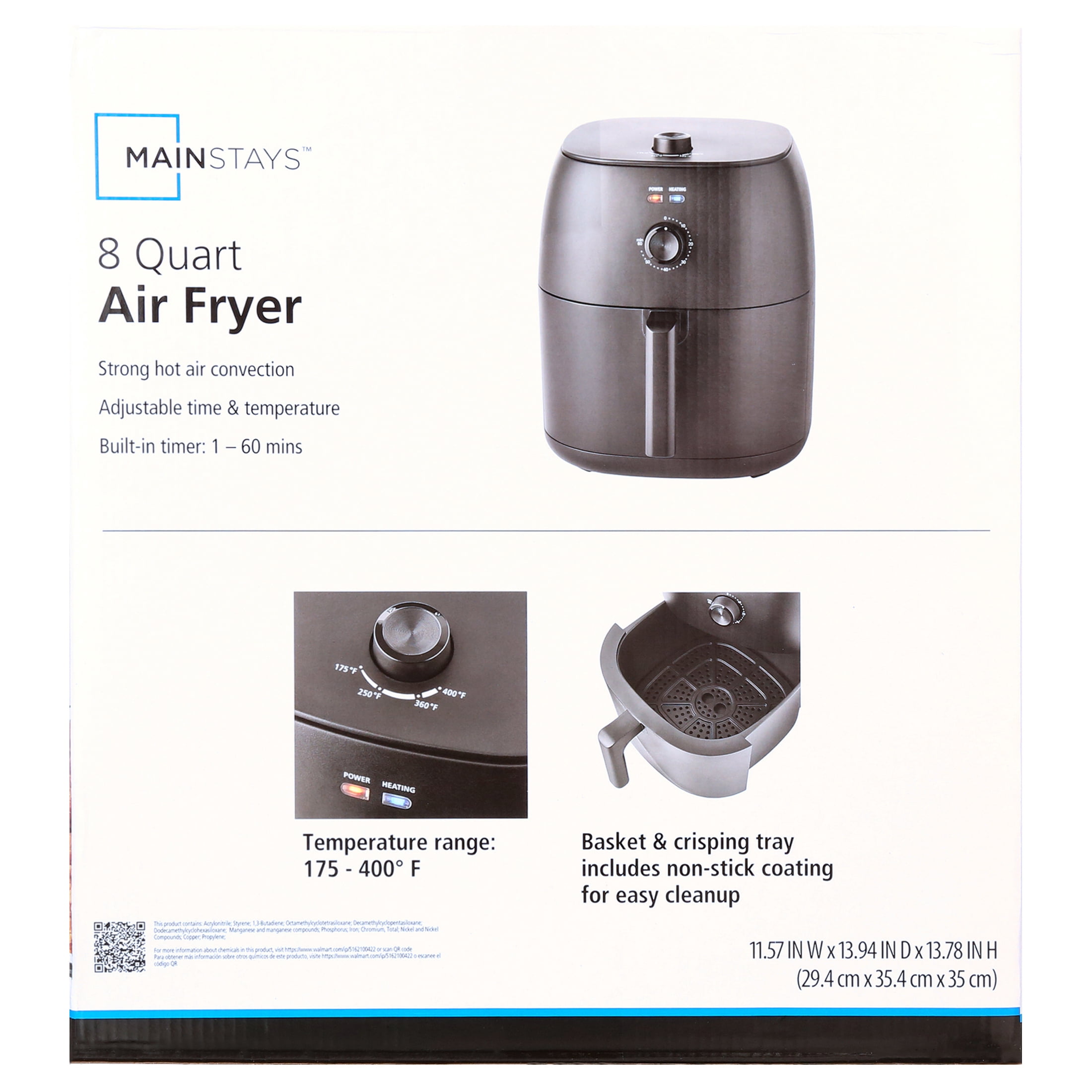 Mainstays 8 Qt Air Fryer, Black - Automatic Shutoff