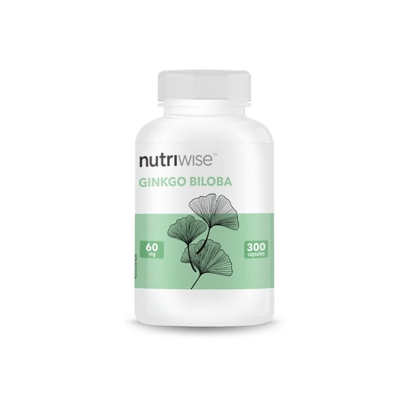 Nutriwise Ginkgo Biloba 60mg with 50:1 Extract Ratio (3000mg Raw Extract) 300 Capsules