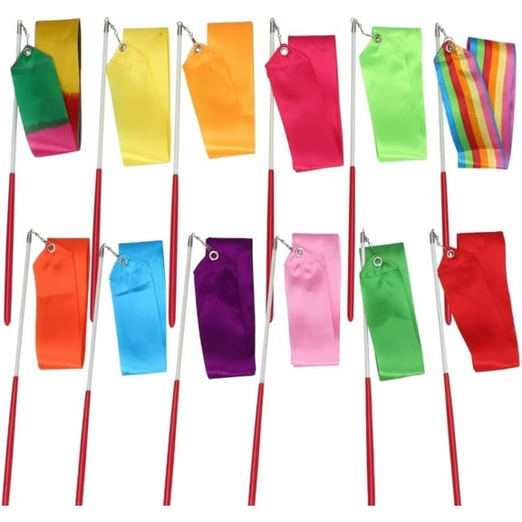 12pcs 2 Worship Flags For Ribbon Sarahs Silks Ribbon Dancer Wand Gym Ribbon Girl Ribbon With Stick Toys Art Streamers Princess Child Suit Kids Presents