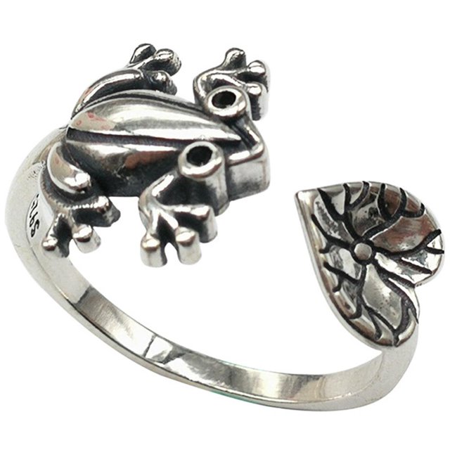 Anillos Abiertos De Rana Plateada Para Mujeres Y Niñas, Aleación De Zinc, Anillo De Dedo De Animal Vintage, Regalos De Anillo De Fiesta De Moda Moyic AP005470-00