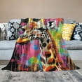 thumbnail image 2 of Autua Giraffe Colorful Paint Splatters Graffiti Art Throw Blanket for All Seasons 50x60in, 2 of 6