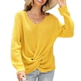 thumbnail image 1 of Suéter de mujer Jersey de punto de manga larga Jersey de punto con cuello en V Color puro para otoño invierno Amarillo M, 1 of 6