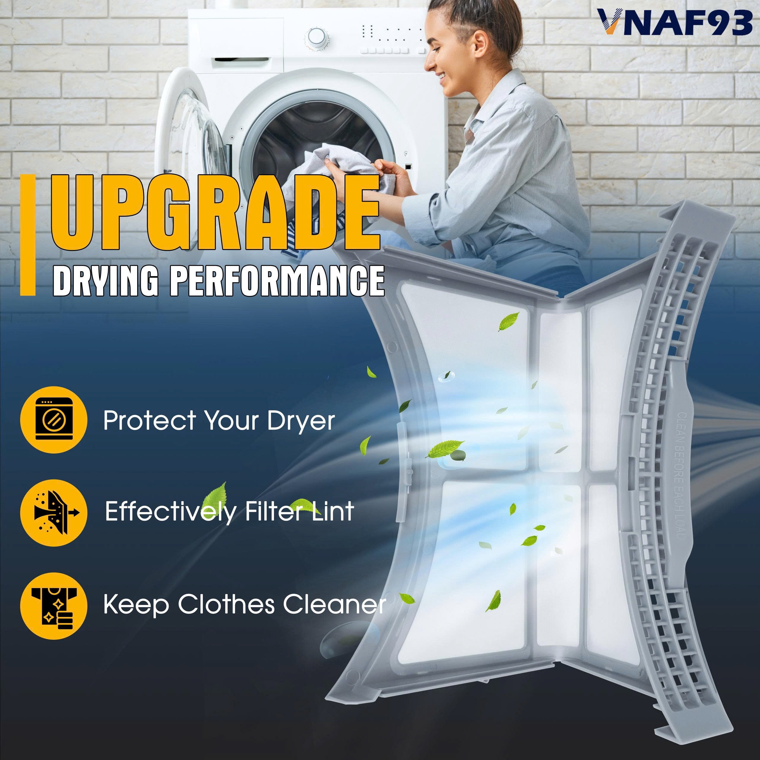 VNAF93 Upgraded DC61-02595A Dryer Lint Trap Filter with Dryer Lint Brush Compatible with Samsung Dryers, Replaces 2069505, PS4206799, AP4578777, EAP4206799