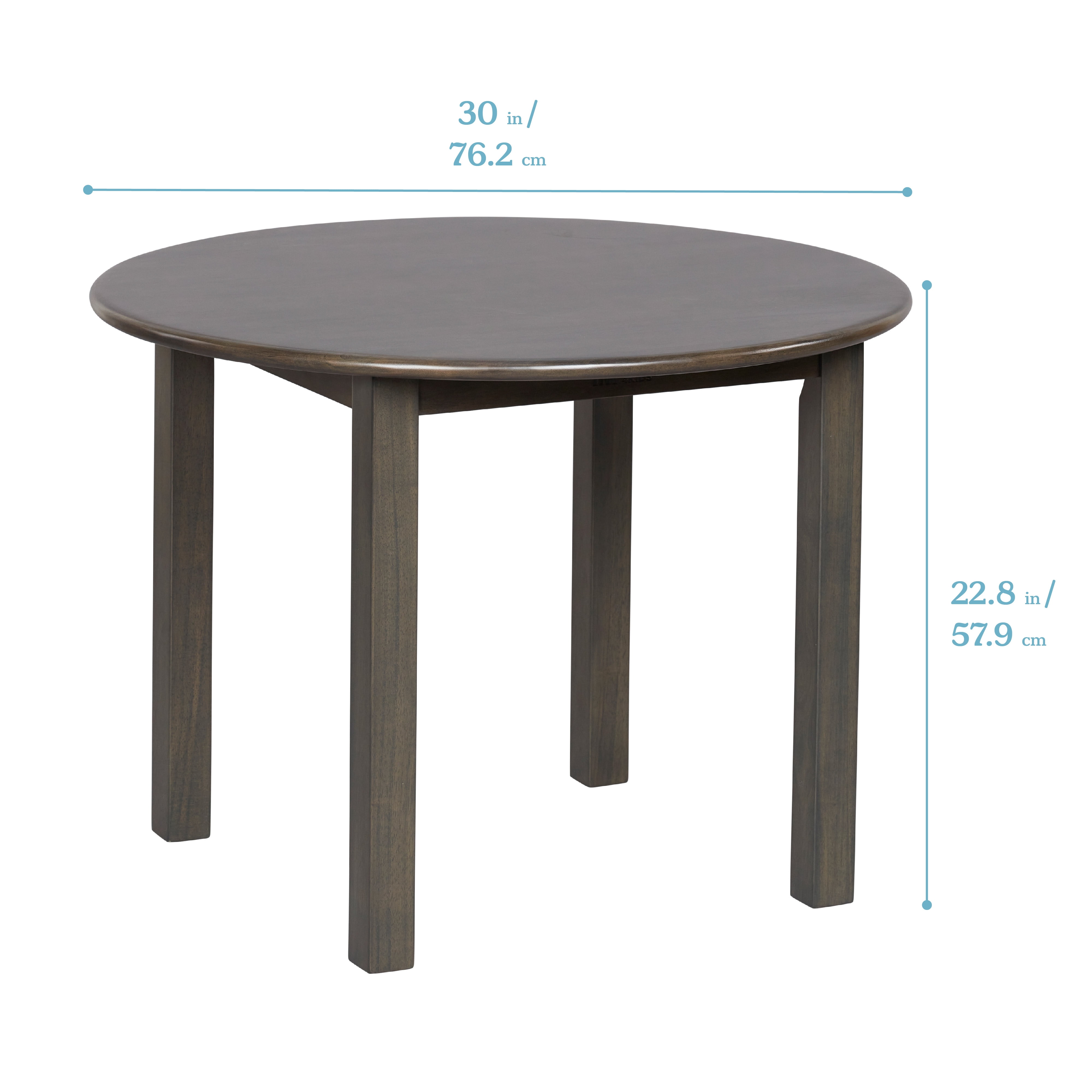 ECR4Kids 30in Round Hardwood Table and Chairs, 12in Seat, Kids Furniture, Grey Wash, 3-Piece