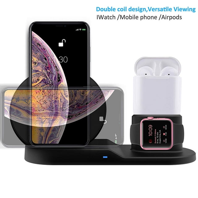 Wireless Charging Stand for Apple Watch Series 3/2/1, Charging stand for AirPods,3 in1 wireless charger stand for iPhone Xs/XS MAX/XR/X/8/8 Plus,Sumsung and all other QI-Enable Devices