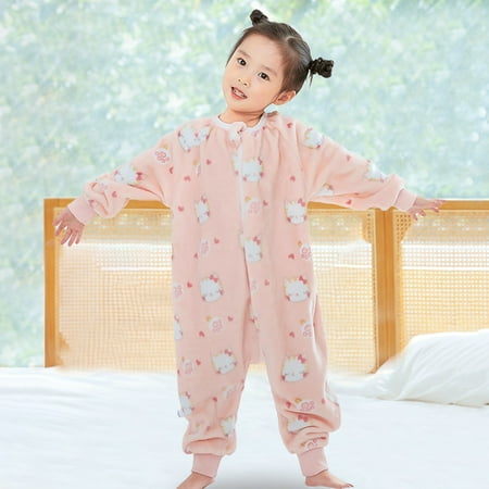 

XZZjjl New Children s Fuzzy Sleeping Bag Spring and Autumn Winter Jumpsuit Pajamas Split Leg Crawling Suit Grandma Clothes First Birthday Outfit 9 Month Old Clothes Romper