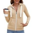 thumbnail image 6 of asdoklhq Women Workout Tops Women's Solid Color Long Sleeve Casual Zipper Tops Blouse with Pocket Sweatshirt Jackets Beige L, 6 of 6