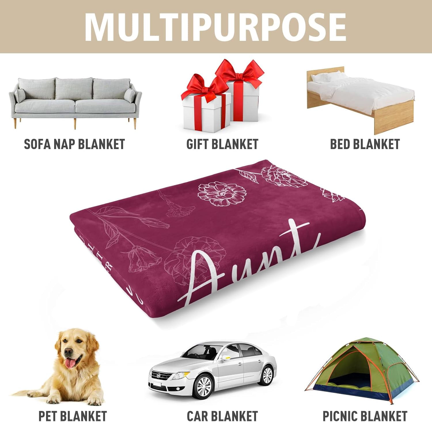 Aunt Gifts Blanket, Gifts for Aunt from Niece Nephew, Aunt Birthday Gifts, Auntie Gift Ideas for Mothers Day Christmas, Super Soft Flannel Throw Blanket for Aunt
