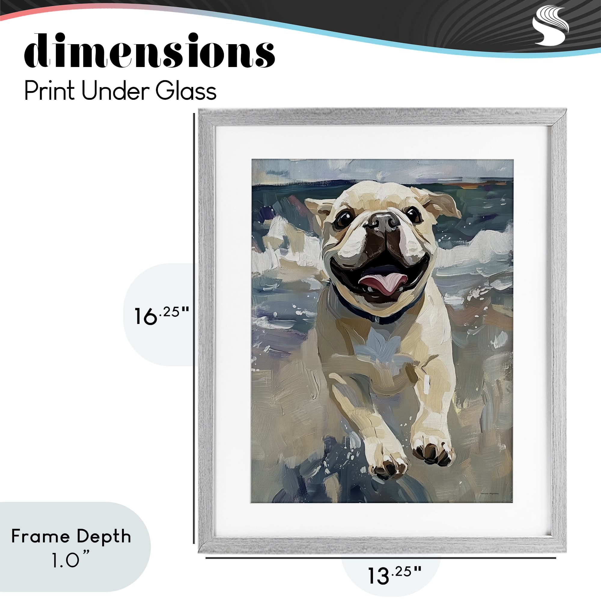 Stupell Industries Sunny Paws Dog on Beach Gray Framed Print Under Glass, design by Svetlana Aleynikova