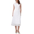 thumbnail image 1 of Vestido de encaje para mujer Inspire Chic, con cuello barco, mangas cortas, espalda con corte, midi, color blanco, talla L, 1 of 6