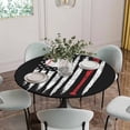 thumbnail image 5 of Baseball USA Flag Round Fitted Tablecloth with Elastic Edge Distressed Vintage Red White Baseball Bat U.S. Flag Black Table Cover Fit for 45"-54" Tables Tablecloths for Dinner Camping Picnic, 5 of 9
