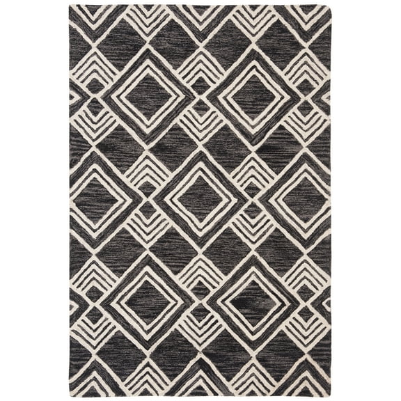 SAFAVIEH Micro-Loop Floral Geometric Wool Area Rug, Charcoal/Ivory, 2'6" x 4'