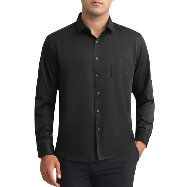 CAMISAS DE VESTIR PARA HOMBRES INSPIRE CHIC, SÓLIDAS, DE MANGA LARGA, AJUSTE REGULAR, FORMAL, DE NEGOCIOS, CON BOTONES, FORMAL, NEGRO