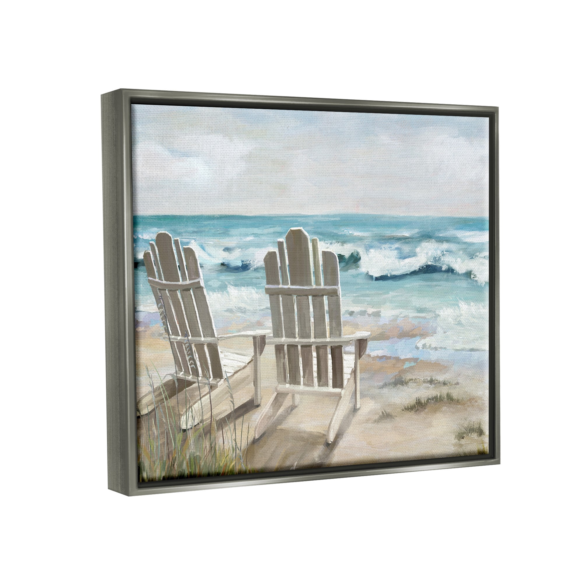 Stupell Industries Serene Beach Scene Landscape Painting Gray Floater Framed Canvas Art Print Wall Art, 21 x 17