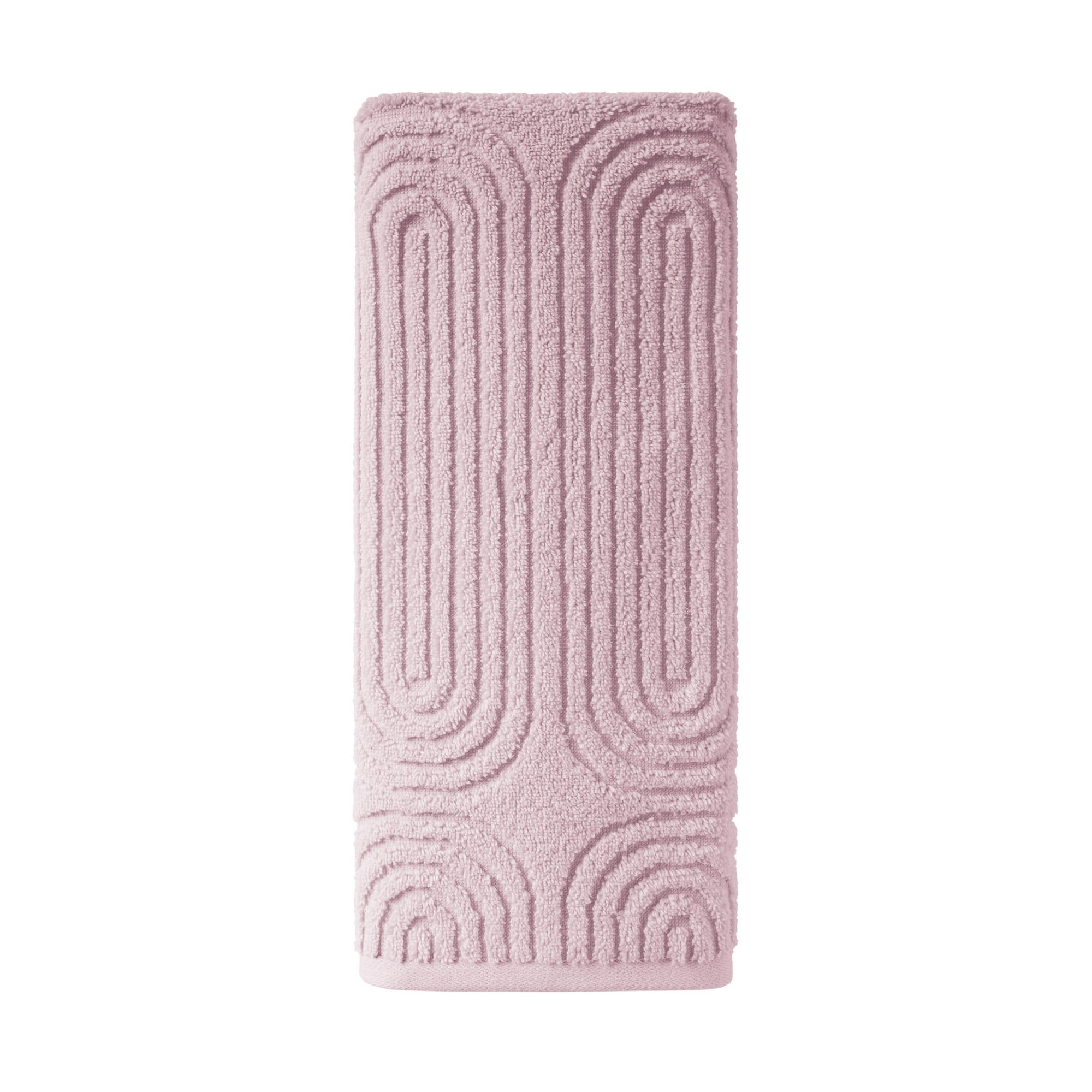 Beautiful by Drew Barrymore Textured Hand Towel, 100% Cotton, Rose Pink