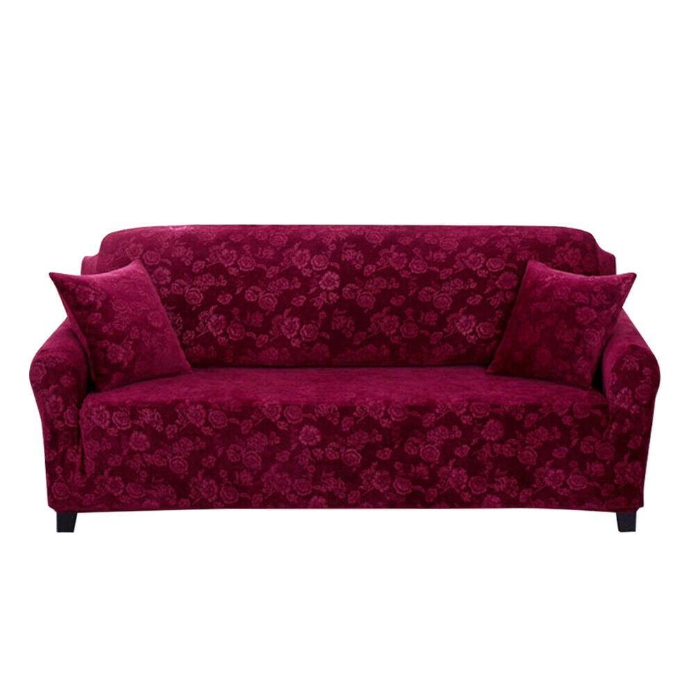 Luxury Velvet Sofa Cover Stretchy Couch Loveseat Slipcover Embroidered Protector 