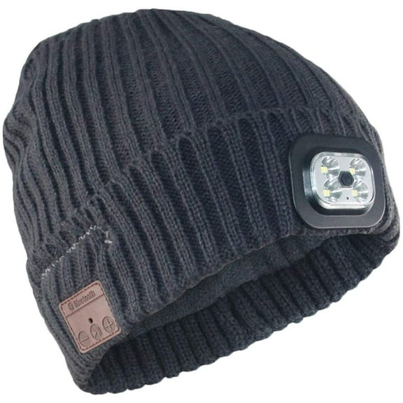 Unisex LED Bluetooth Beanie Hat, Outdoor Super Bright Headlamp Knitted Hats with Hands-Free Mic Speakers, Gifts for Christmas Family Winter Warm, Gray