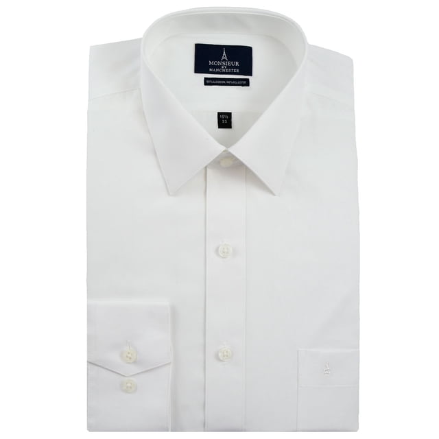 Monsieur Camisa de Vestir Regular Fit Blanco, 16" Cuello 33" Manga Monsieur 13054X