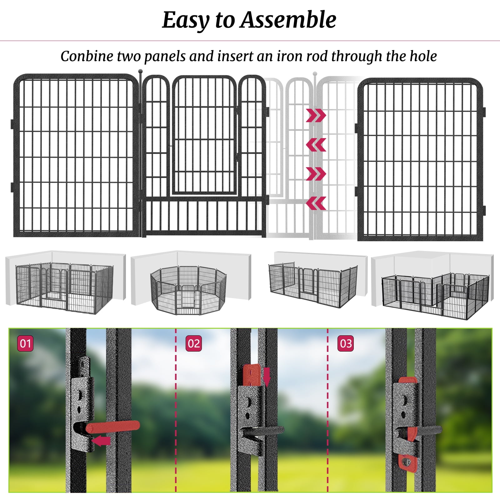 Jhsomdr Dog Playpen Outdoor 22 Panels 40" Height Heavy Duty Metal Dog Fence with Gate Pets Puppy Playpen Exercise Dog Pen for Small/Medium/Large Dogs