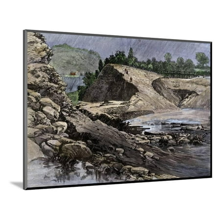 South Fork Dam - Empty Reservoir Behind the Broken South Fork Dam That Caused the Johnstown Flood in Pennsylvania Wood Mounted Print Wall Art