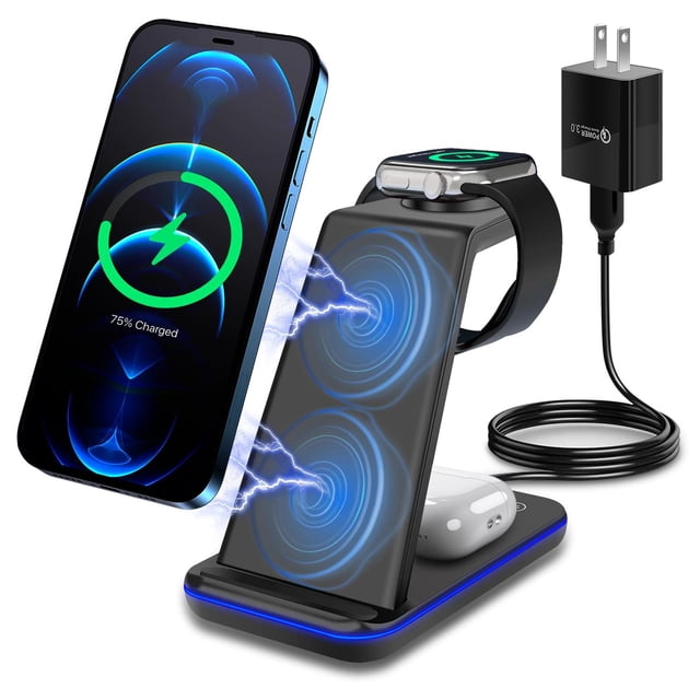 Cargador Inalámbrico Lostrain Blanco 3 en 1 Multi-Protección para iPhone Huawei Xiaomi y AirPods