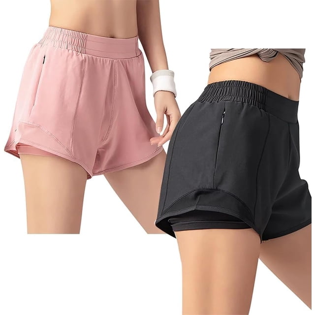 Shorts Mujer Deportivos 2 In 1 Paquete de 2 Pantalones Cortos Jogging de Secado Rosa Skort Tiro Medio para Correr Mujeres