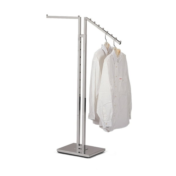 SSWBasics 2 Way Clothes Rack with One Straight Arm - Chrome Garment Display Stand for Retail Stores and Boutiques