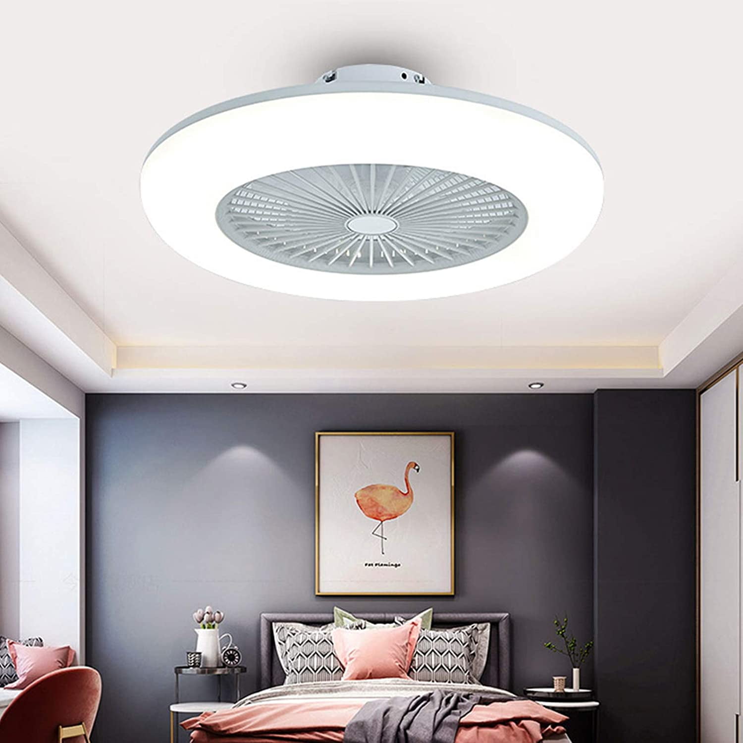 Design Ceiling Fan Flat quietly with LED Light and Remote Control Ceiling Lamps 