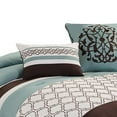 thumbnail image 2 of Benjara Quatrefoil King Size 8 Piece Fabric Comforter Set , Brown and Blue, 2 of 5