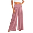 thumbnail image 1 of Women's High Waisted Flowy Palazzo Pants with Pockets, Knit Fabric, Wide Leg, Multiple Color Options, 1 of 4