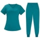 thumbnail image 2 of Conjunto de traje médico para mujer, ropa de trabajo lavable a máquina, suave, con bolsillos, uniforme para enfermería, pantalones para correr, 2 of 8
