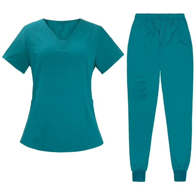 Milaget Female Scrub Set Classic Short Sleeved Elastic Waist Soft Nurse Work Clothes M