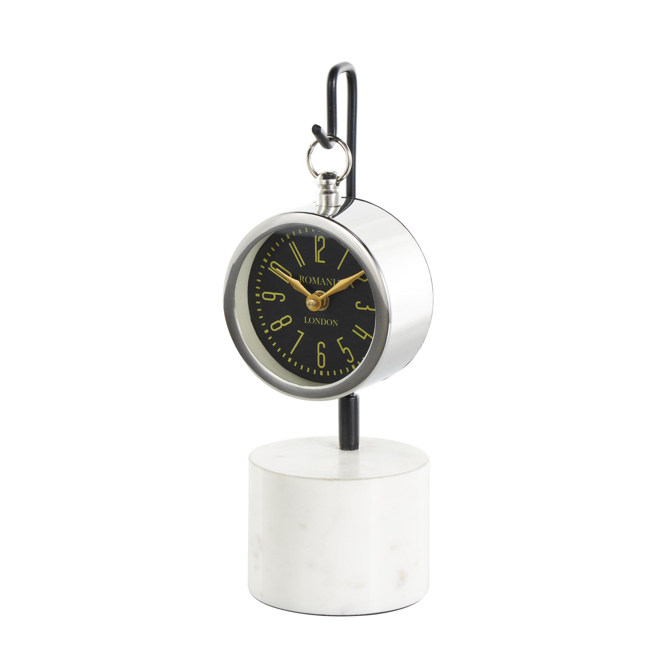 DecMode 12" Silver Stainless Steel Metal Suspended Clock with Black and White Stand