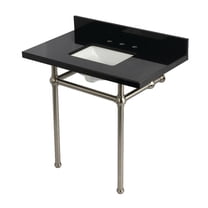Kingston Brass KVPK36KBSQ8 Templeton 36" Black Granite Console Sink with Brass Legs (8-Inch, 3-Hole), Black Granite/Brushed Nickel