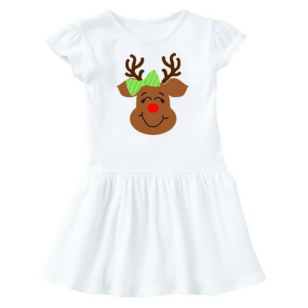 

Inktastic Cute Reindeer with Green Bow Gift Baby Girl Dress