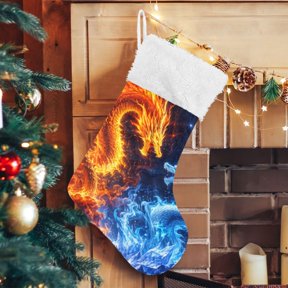 RMDQTR Christmas Stockings for Xmas Gifts - Large Size Festive Holiday Decor for Family Fire and Ice Dragon