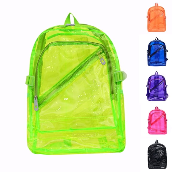 Hot Sales 2026 Green Neon Transparent Backpack Clear Bookbag Diagonal Front Zipper Pocket Adjustable Side Buckles See Through Backpack for Concert Sports Festival School Travel Women Teens