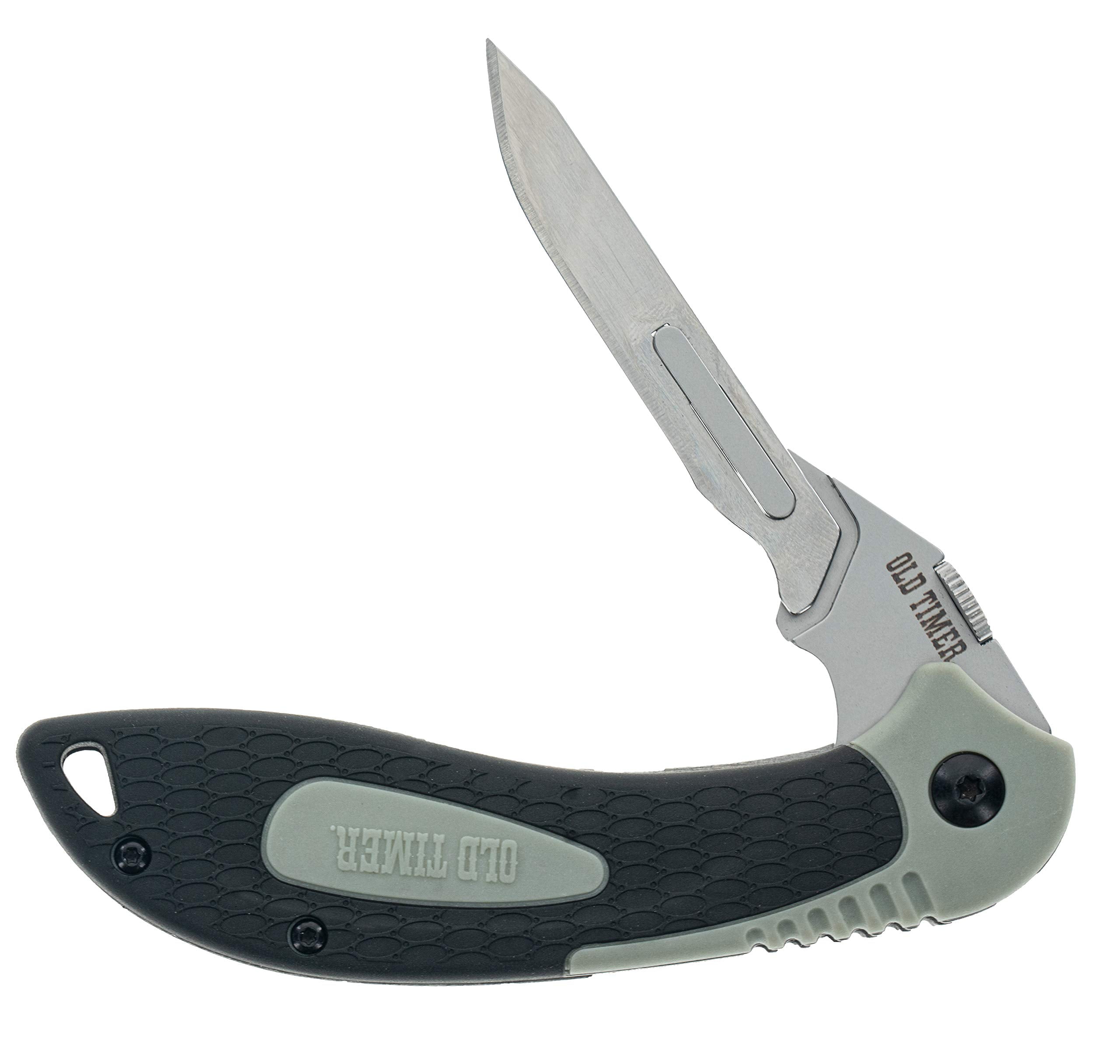 Old Timer Replaceable Blade Kit Pocket Knife 2.75" Drop Point 60A Satin Blade TPE Handle Black