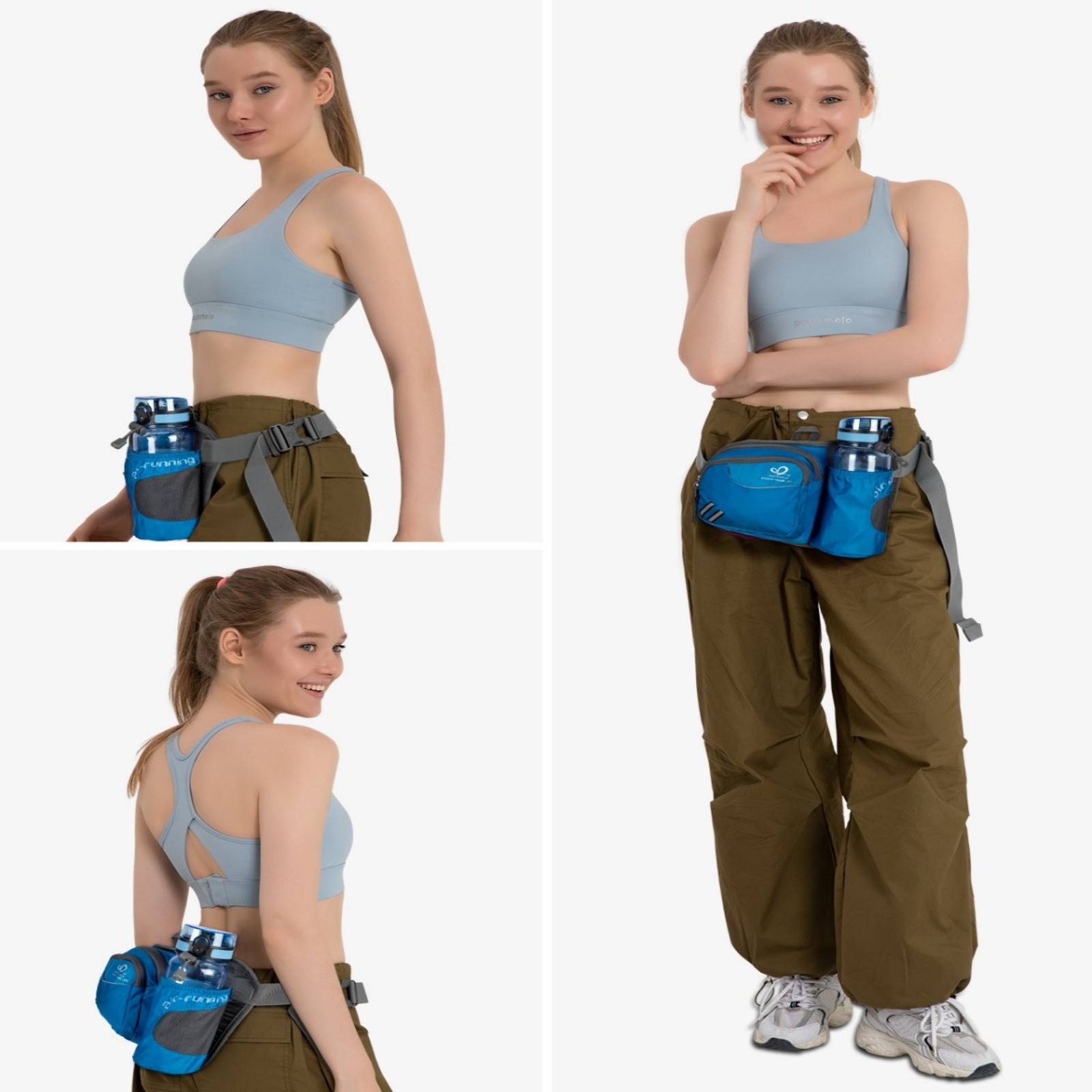WATERFLY Unisex 3.5L Nylon Fanny Packs with a Water Bottle Holder Travelling Hiking Walking,Blue