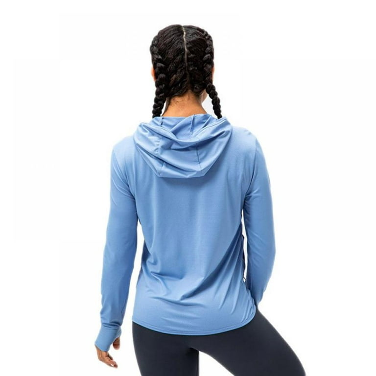 Women's Sun Protection Top Clothing Zip Up Hoodie Long Sleeve Sun Shirt  Soft Lightweight Sport Hoodie Jacket with 2 Side Zippered Pockets for  Fishing Hiking Outdoor,Blue S-3XL 