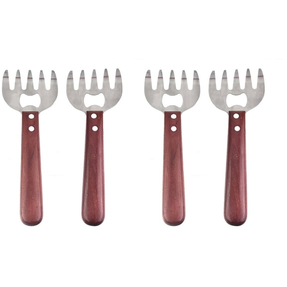 4 Pieces Stainless Steel Meat Shredder Claws with Wooden Handles, BBQ Meat Shredding Forks for Kitchen, Restaurant, and Buffet Use