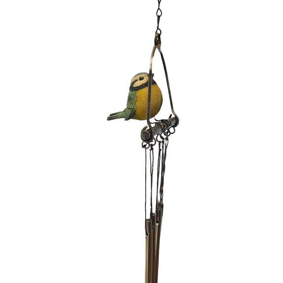 13" Resin Intricate Light Blue and Yellow Bird Wind Chime